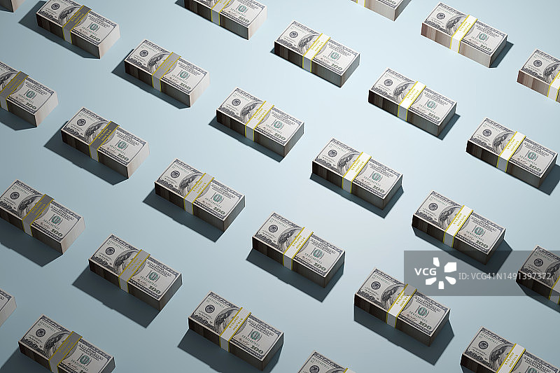 一叠美国100美元纸币3D渲染图片素材