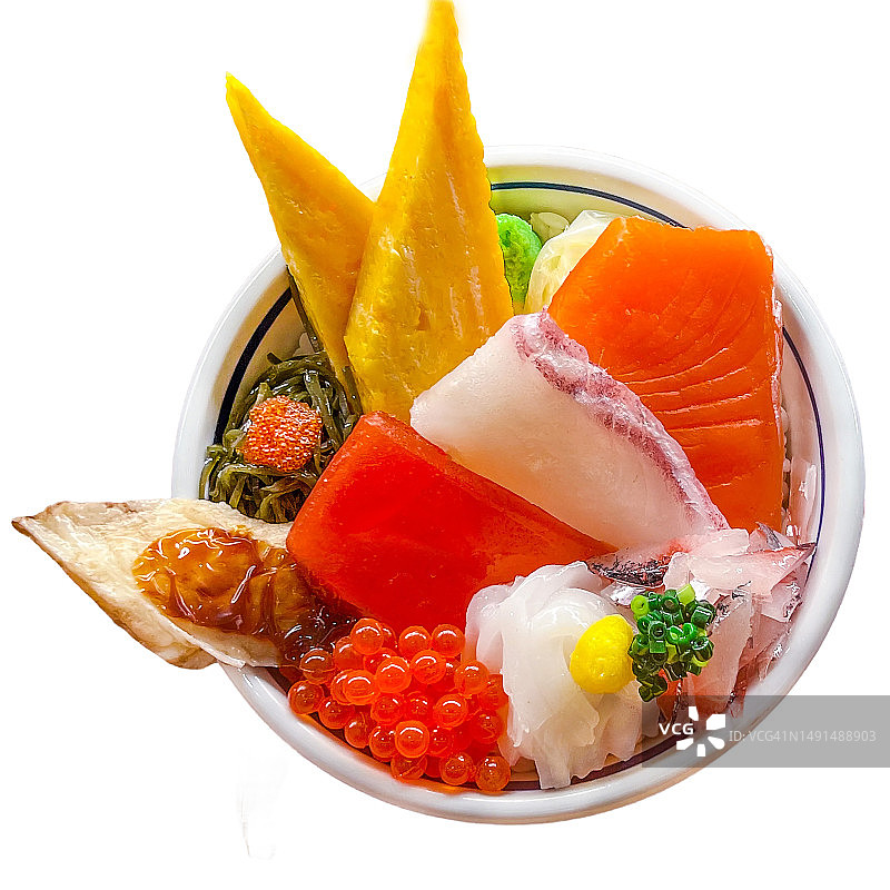 海鲜盖饭食品模型（白色背景）图片素材