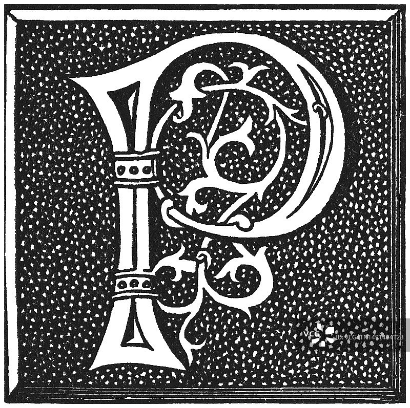 字母P装饰图案古老雕刻插图图片素材