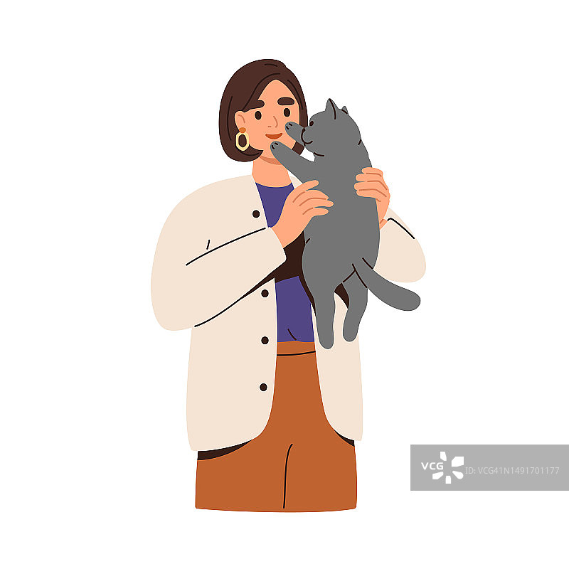 女孩手里抱着可爱的猫图片素材