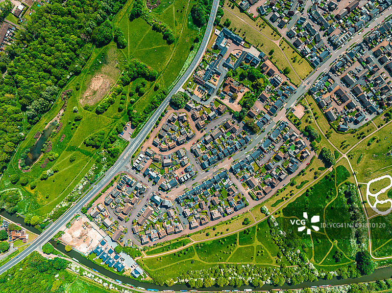 英国米尔顿凯恩斯奥克里奇公园村航拍图片素材