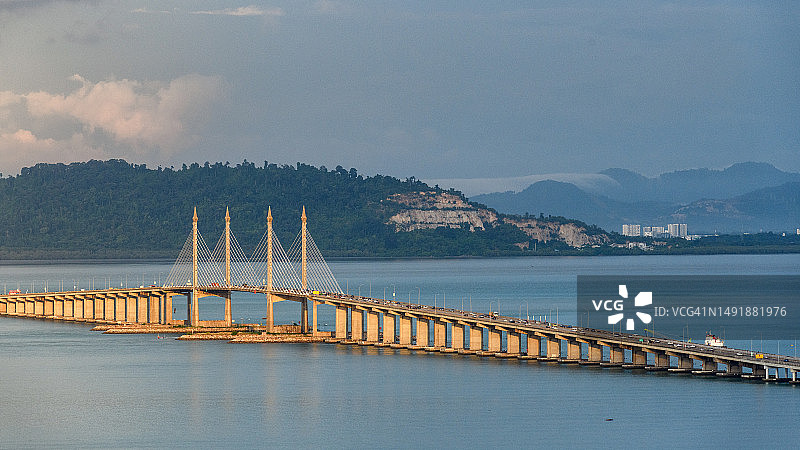 槟城大桥日落景色图片素材