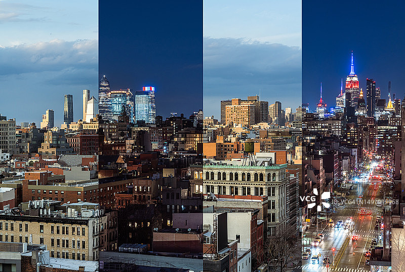 纽约下东区和中城天际线昼夜景观图片素材