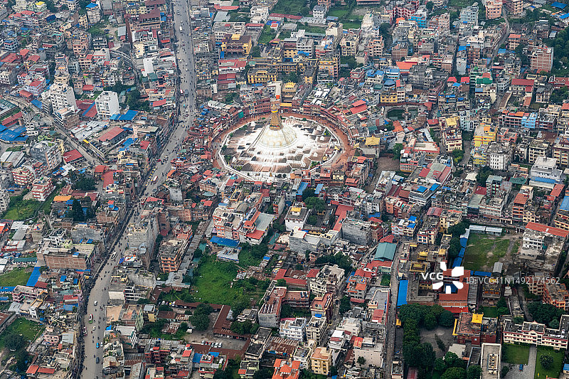 加德满都博达哈大佛塔鸟瞰，联合国教科文组织世界遗产图片素材