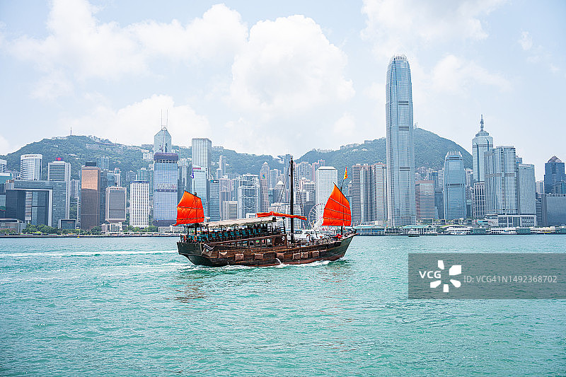 维多利亚港的舢板船图片素材