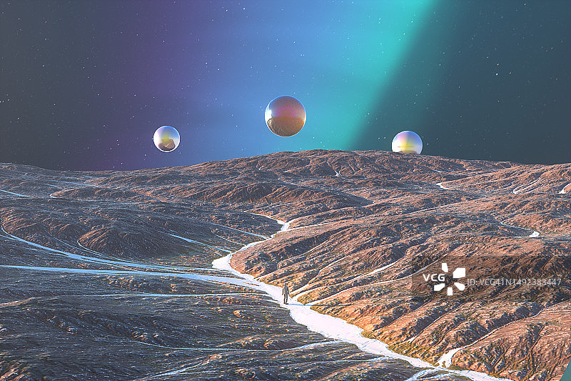 梦幻星空未来科技悬浮雪山5G概念图 - 摄影素材图片素材