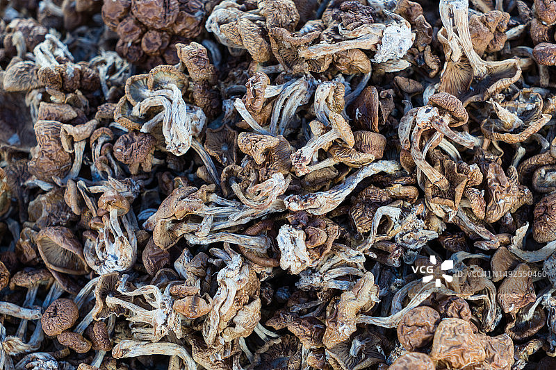 四川购物街上的干蘑菇和干草药图片素材
