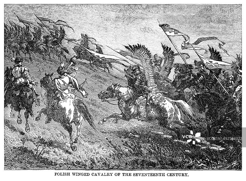 17世纪波兰翼骑兵雕刻插图图片素材