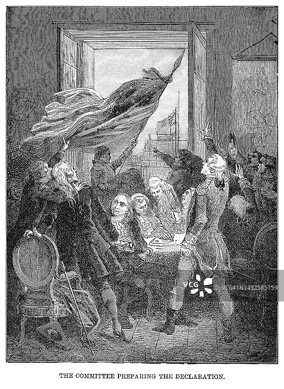 古老的雕刻插图：美国独立宣言起草委员会图片素材