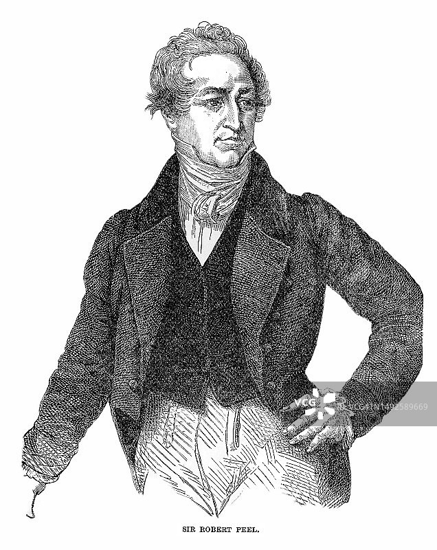 英国保守党政治家罗伯特·皮尔爵士肖像图片素材