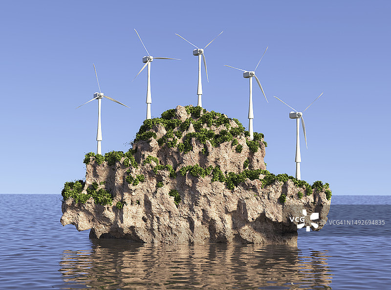 带有风力涡轮机的小岛图片素材
