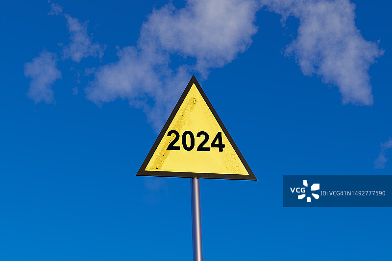 通往2024年的路标概念3D渲染图片素材
