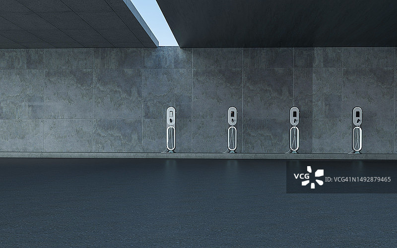 3D渲染，室内充电桩停车位图片素材