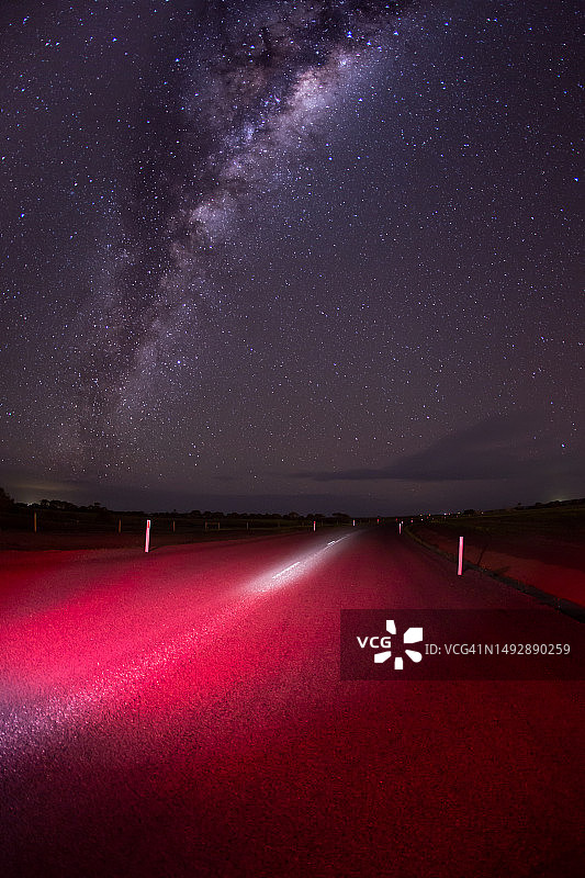 银河星空与荒凉的乡村公路，南澳大利亚艾尔半岛图片素材