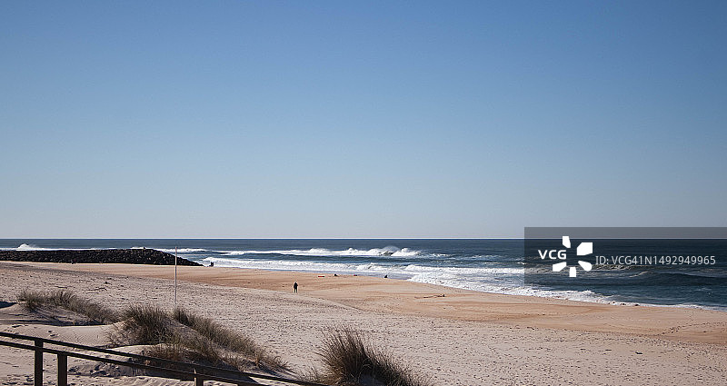 葡萄牙阿威罗的晴朗天空海滩风光图片素材