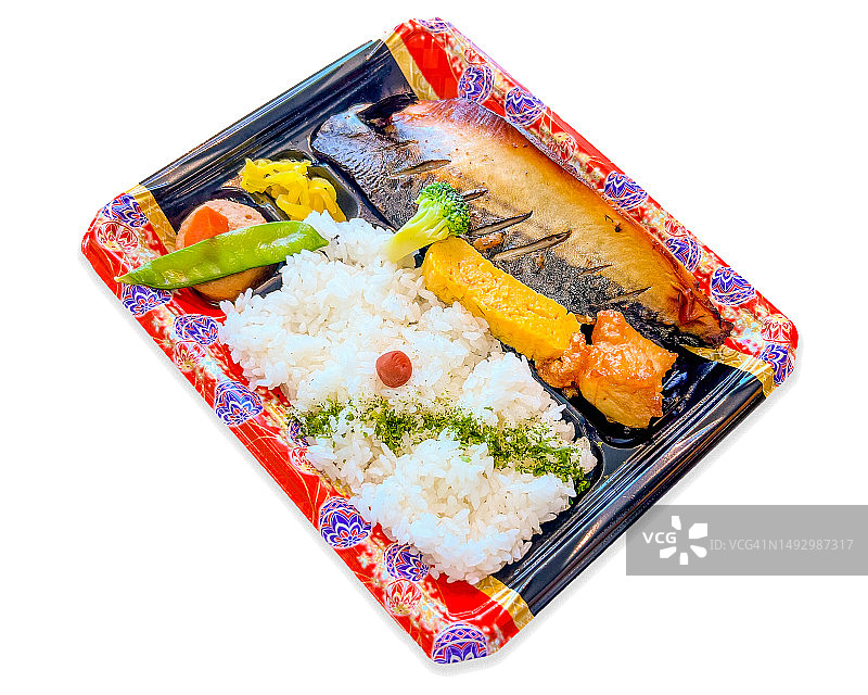 青花鱼便当，白色背景图片素材