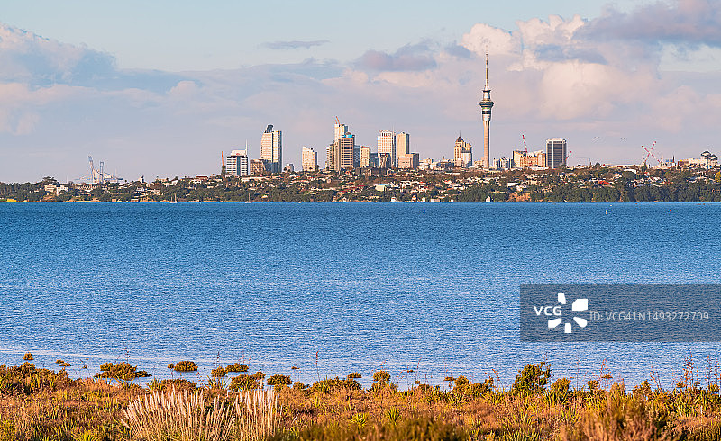 阴天下的城市建筑，新西兰奥克兰图片素材