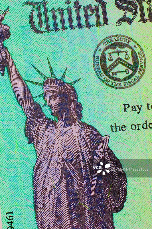 美国政府发行的支票上的自由女神像图片素材