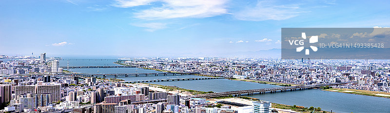 日本大阪淀川大阪湾顶视图全景图片素材