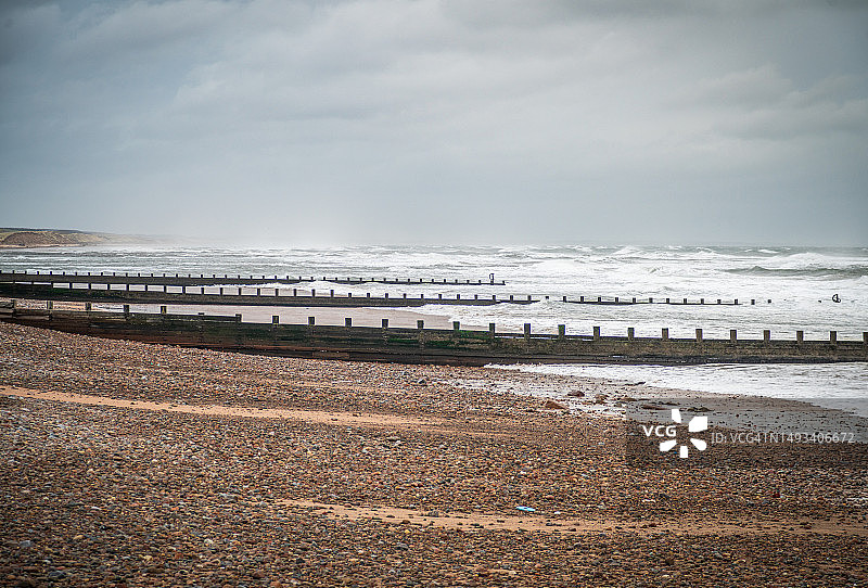 苏格兰阿伯丁海边的防波堤图片素材