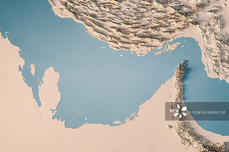 波斯湾地形图水平3D渲染中性图片素材