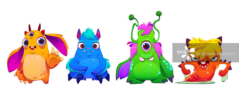 卡通霓虹色可爱怪物合集图片素材
