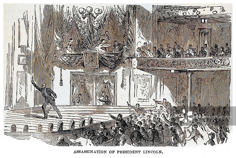 亚伯拉罕·林肯遇刺旧版画插图图片素材