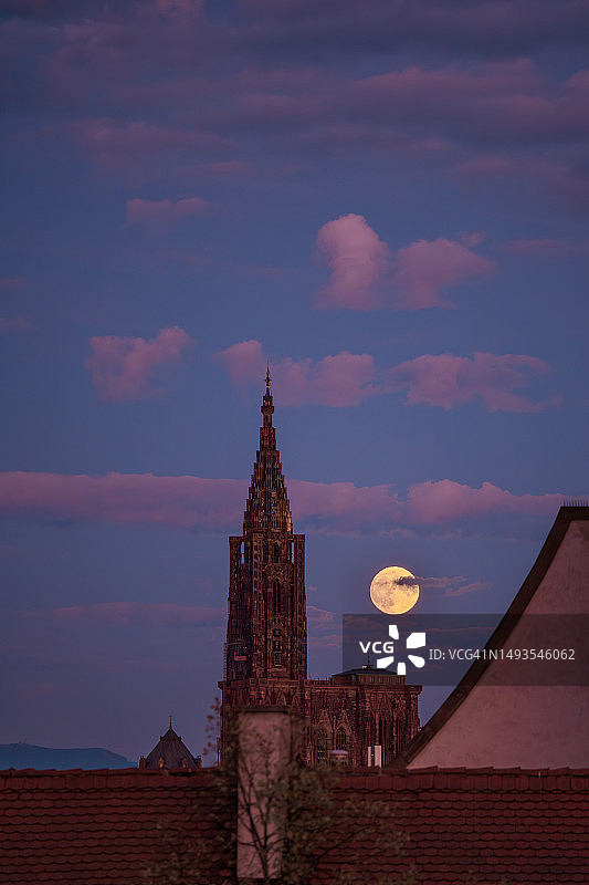 月光下的斯特拉斯堡大教堂图片素材