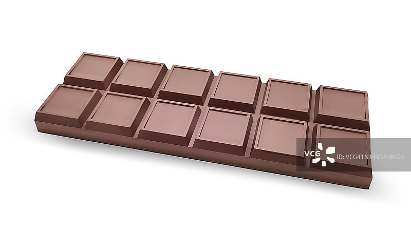 美味巧克力块与巧克力棒3D渲染，白色背景图片素材