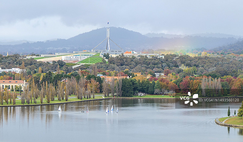 澳大利亚首都领地湖畔建筑风光图片素材