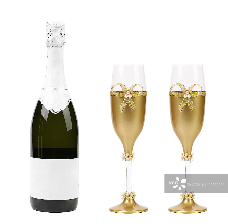 金色婚礼香槟酒杯图片素材