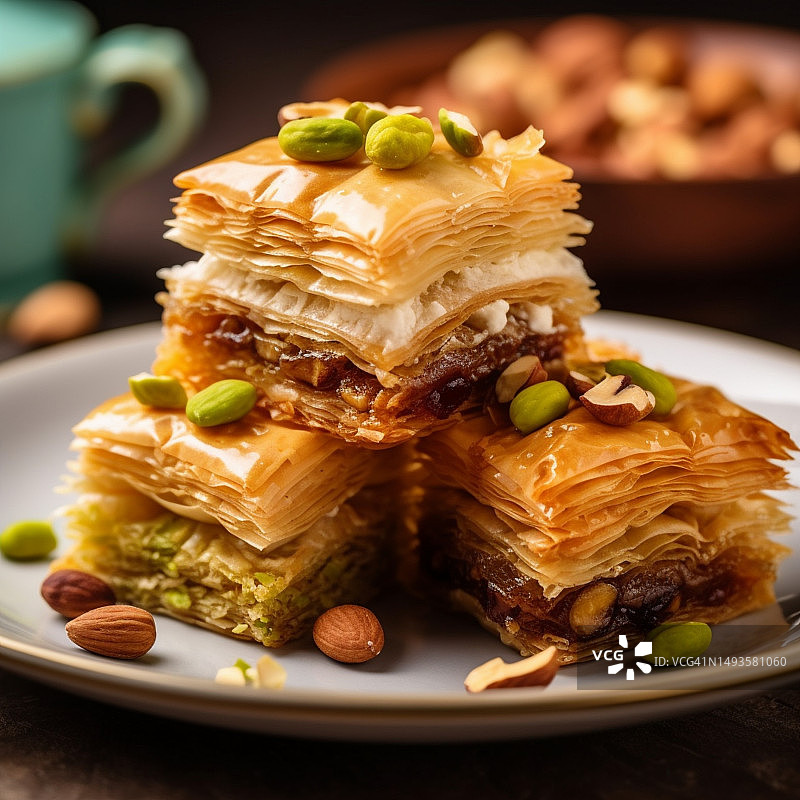 餐桌上盘子里的甜点特写图片素材