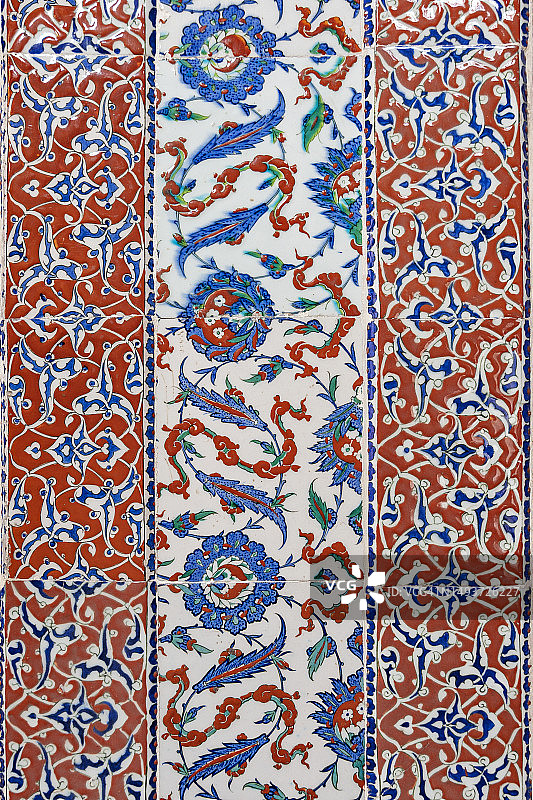 蓝白珊瑚红伊兹尼克瓷砖面板图片素材