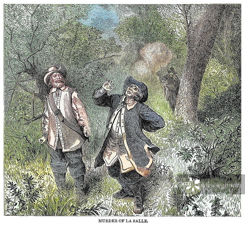 拉萨尔先生（René-Robert Cavelier de La Salle）去世的古老雕刻插图图片素材