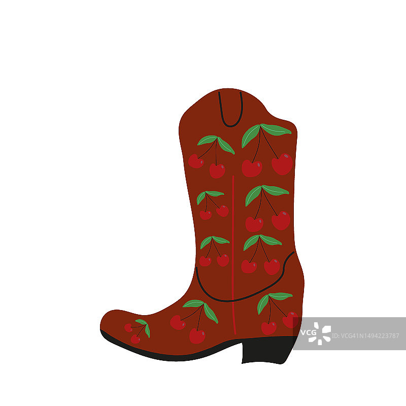 带装饰的牛仔靴：狂野西部主题手绘彩色矢量插画图片素材