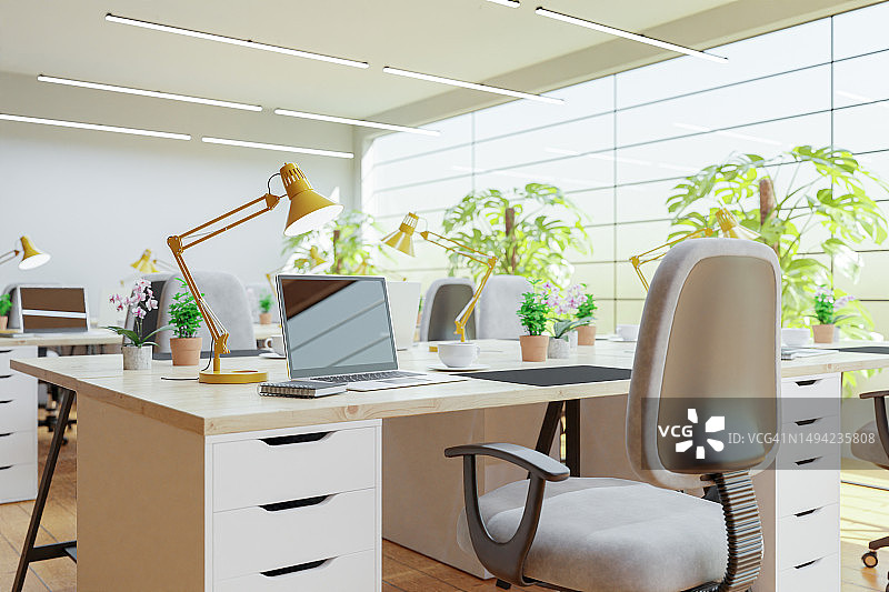 阁楼式开放空间办公室3D渲染图片素材