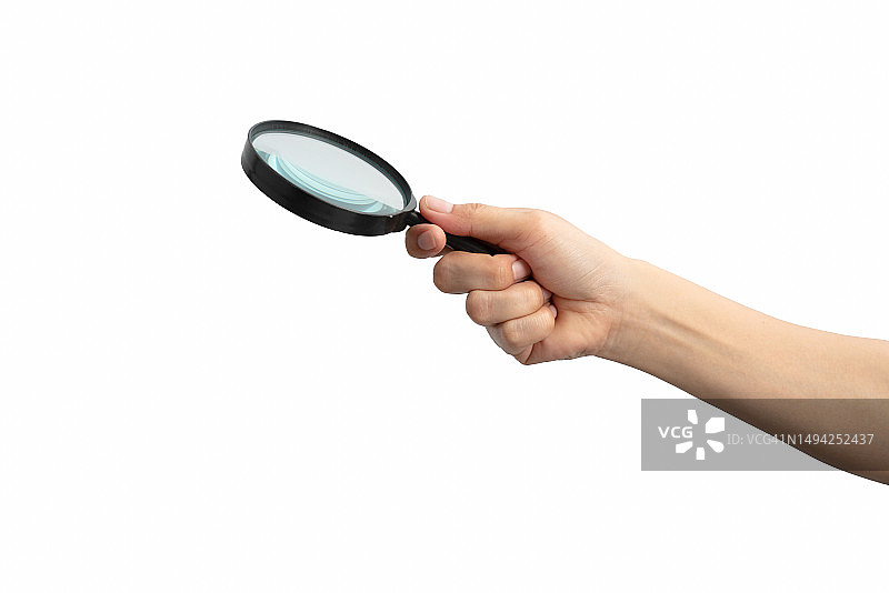 手持放大镜，白色背景图片素材