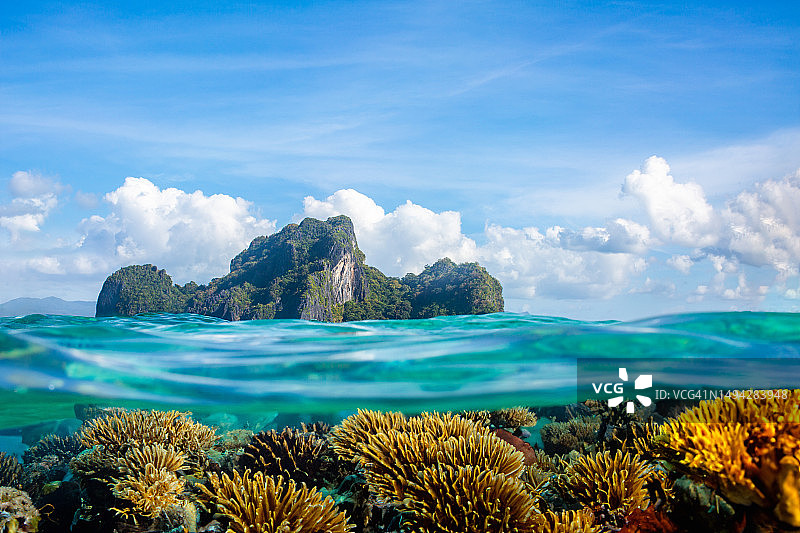 爱妮岛：热带悬崖和水下珊瑚礁图片素材