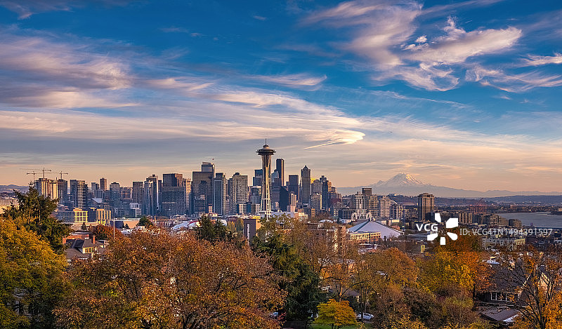 西雅图秋色与市中心风光图片素材