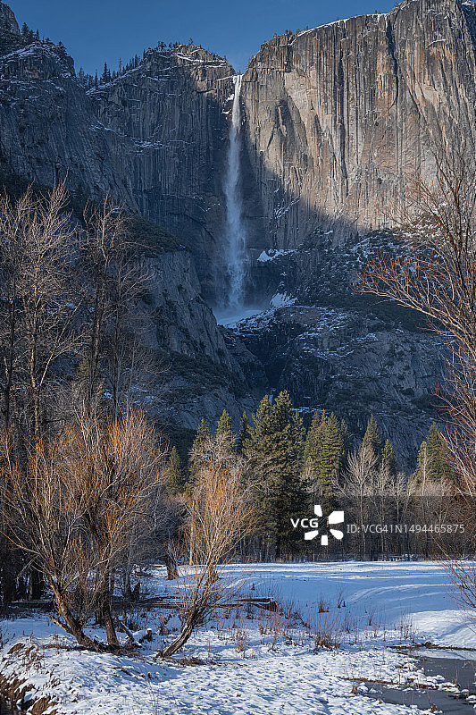 冬季的约塞米蒂瀑布特写图片素材