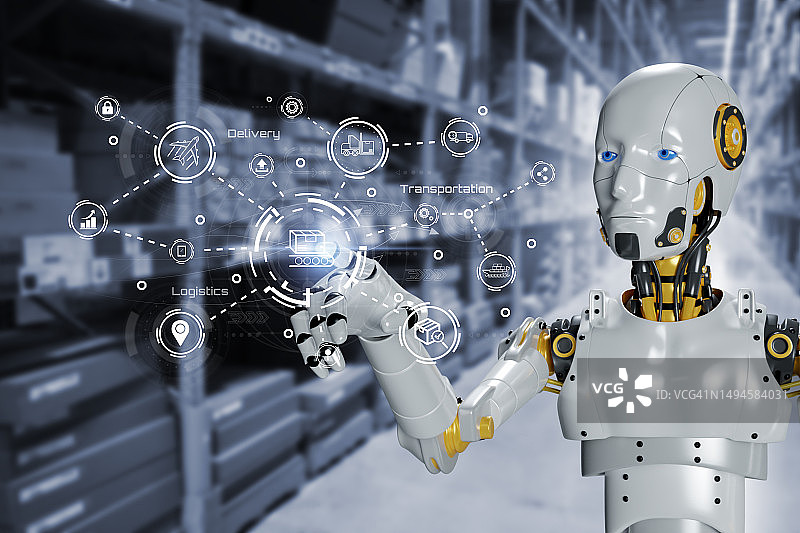 AI技术人形机器人触摸屏UI技术AI界面图片素材