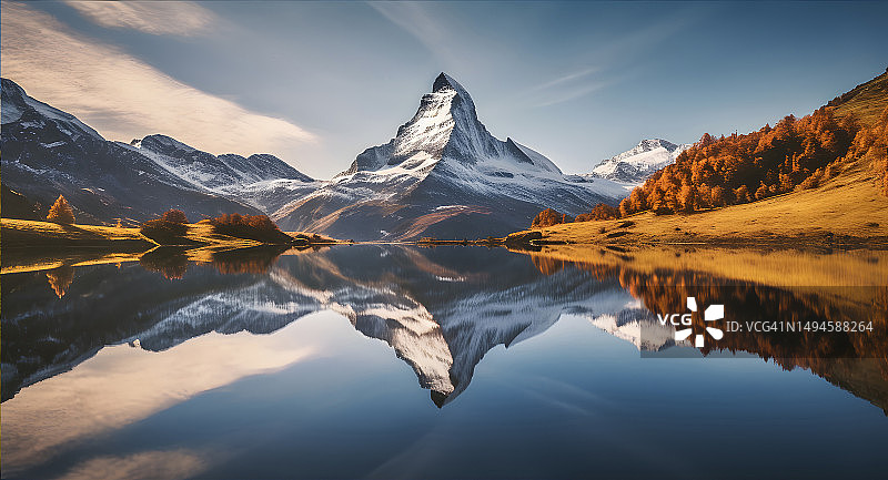 山峰倒映在湖中图片素材