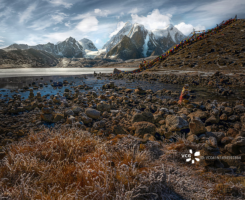 印度锡金古鲁东马尔湖雪山风光图片素材