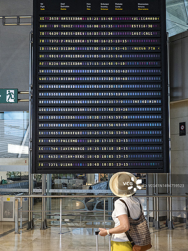 在机场查看航班信息的成年女性图片素材