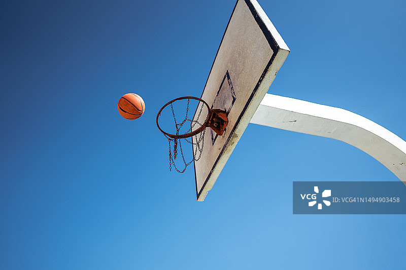 篮球框上的投掷球图片素材