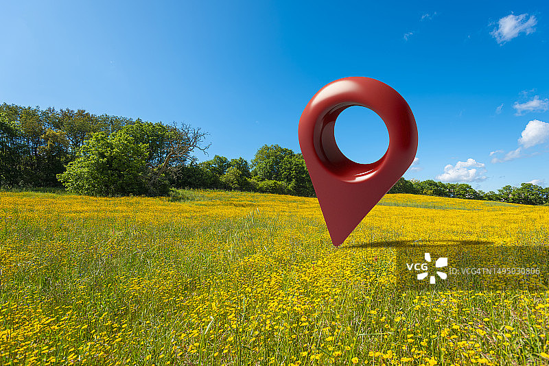 花卉草甸上的地图定位点图片素材