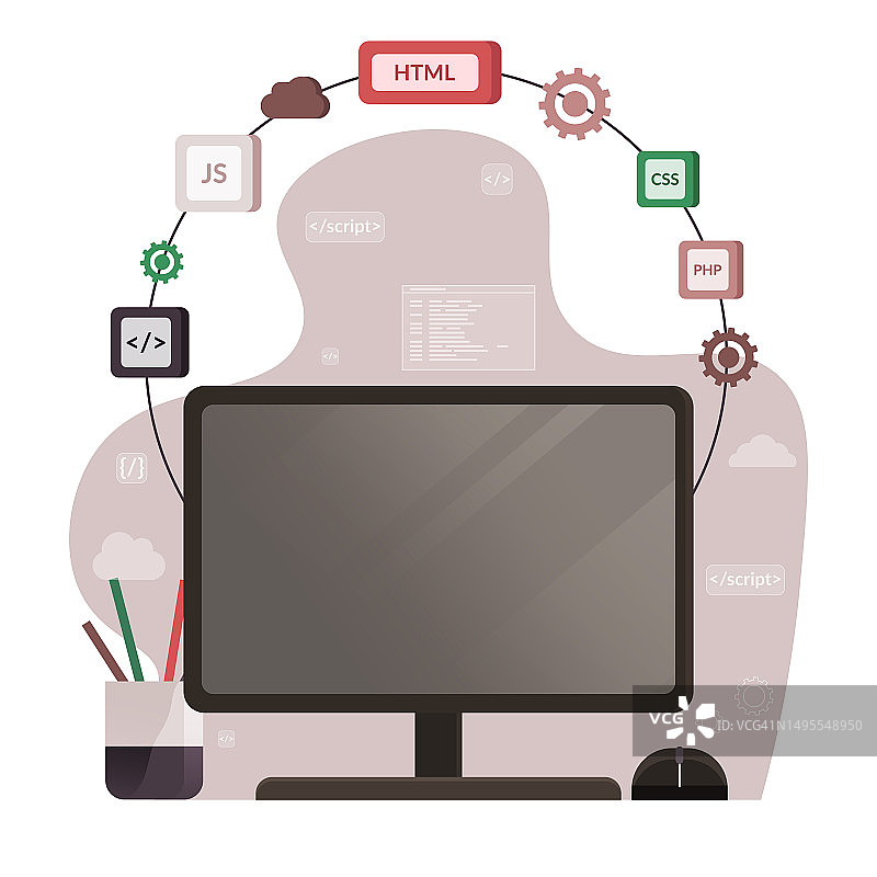 屏幕上的编程语言设计程序代码，软件、Web开发、技术流程图片素材