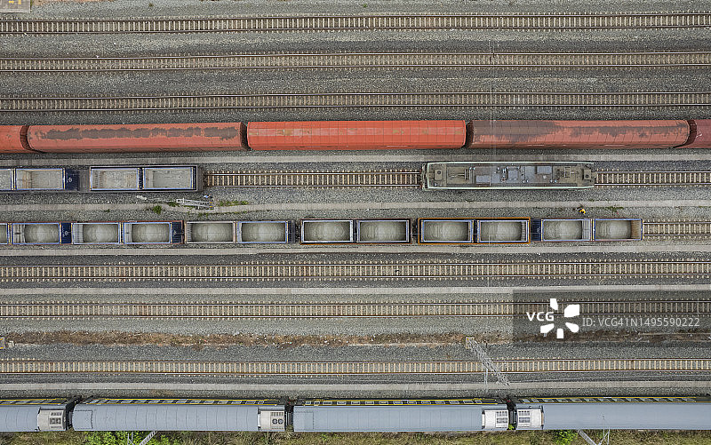 四川成都铁路货运站火车货物航拍图片素材