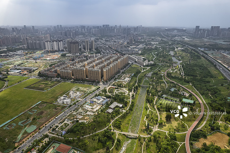 成都城市公园航拍图片素材