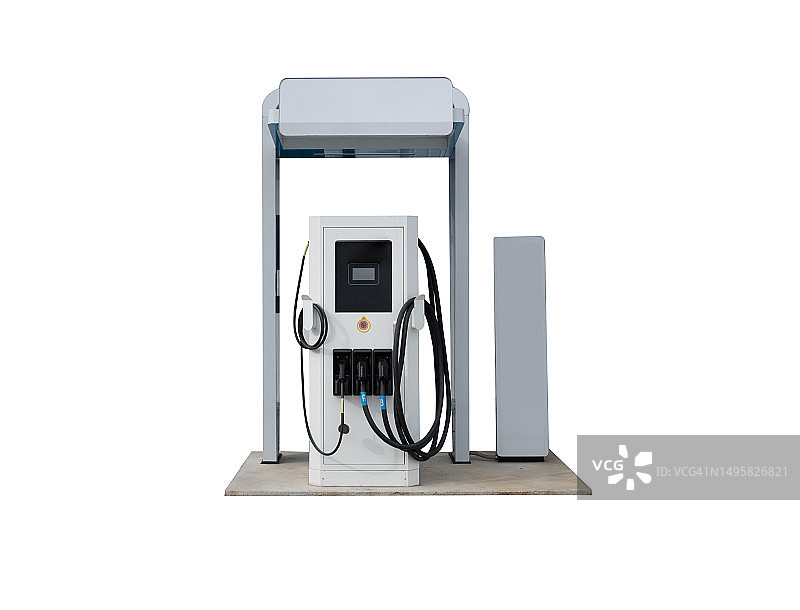 白色背景下的电动汽车充电站图片素材